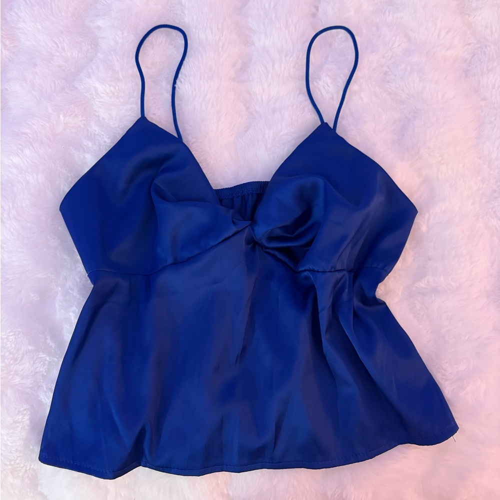SHEIN- Blue Satin Bow Top